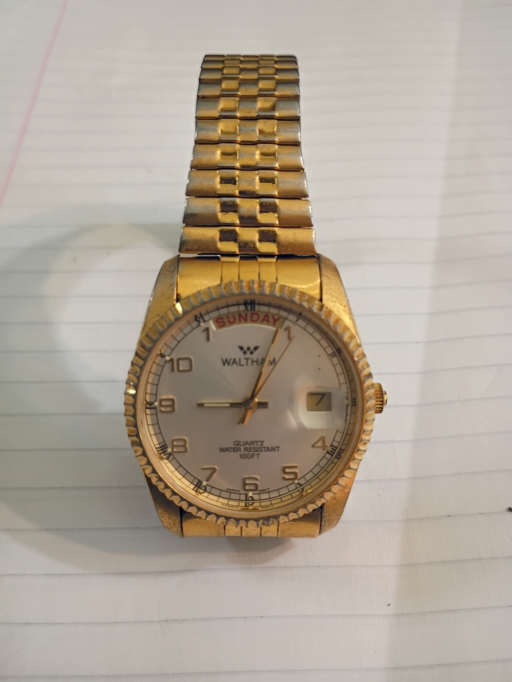 Waltham Gold-Tone Day-Date Quartz Watch